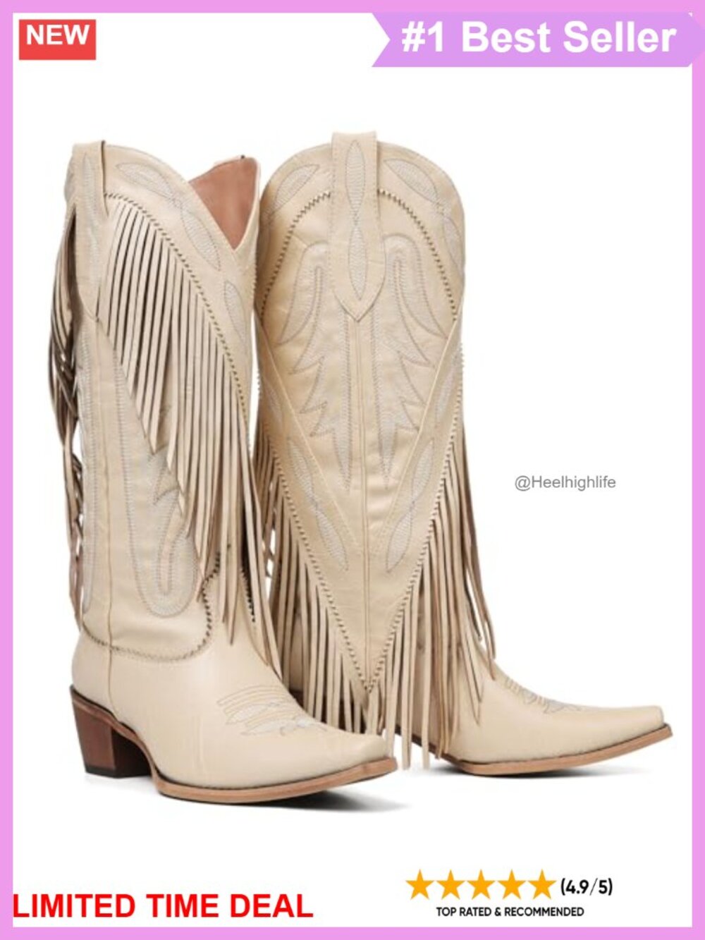 Faux Leather Cowboy Boots Fringe Knee High Western Embroidery Pointed Toe